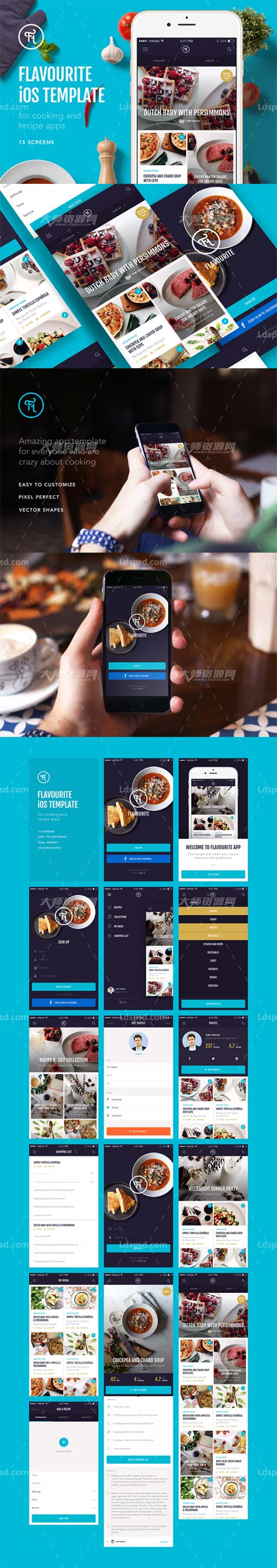 Flavourite iOS Template,UI素材－手机程序界面(美食类)